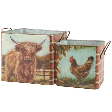 Fall Farm Friend Bin Set - Metal, Paper