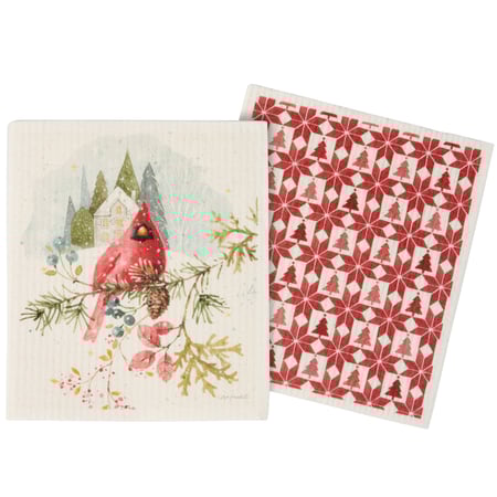 Winter Cardinal Swedish Dishcloth Set - Cellulose, Cotton
