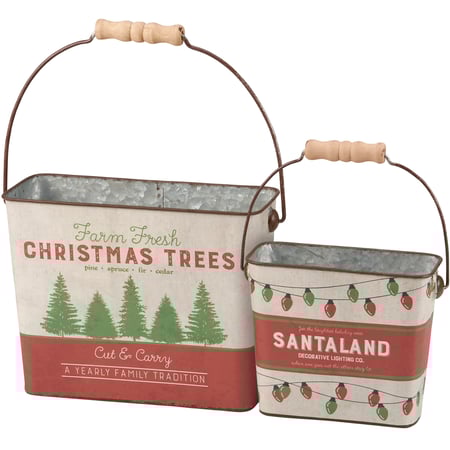Santaland Bucket Set - Metal, Paper, Wood  
