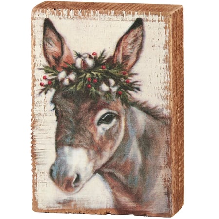 Merry Donkey Block Sign - Wood