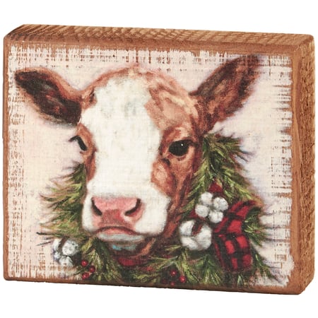 Merry Brown Calf Block Sign - Wood