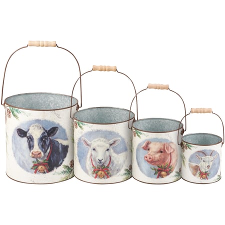 Festive Farm Bucket Set - Metal, Paper, Wood