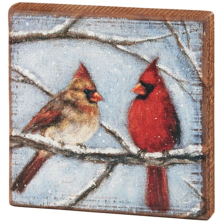 Cardinal Couple Block Sign - Wood