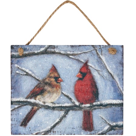 Cardinal Couple Ornament - Wood, Jute