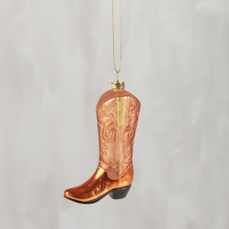 Glass Cowboy Boot Ornament - Glass, Metal, Glitter