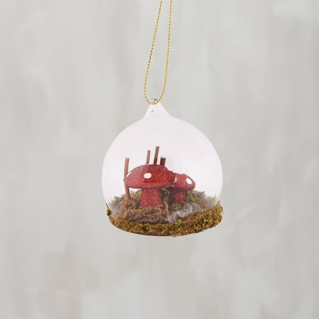 Glass Terrarium Ornament - Glass, Wood, Moss, Glitter