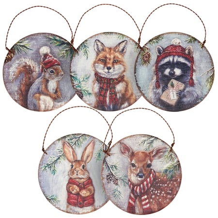 Winter Animal Ornament Set - Wood, Wire