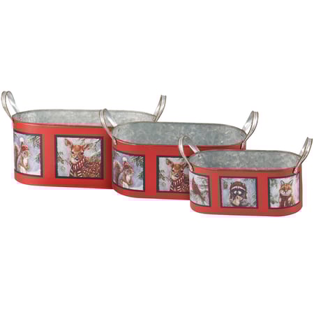 Winter Animal Bin Set - Metal, Paper