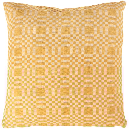 Gold Checkered Pillow - Cotton, Zipper