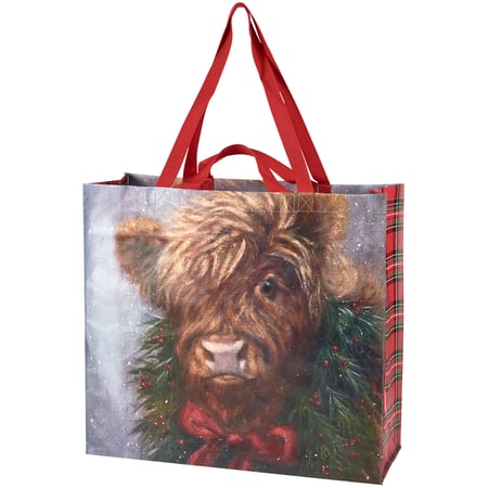 Christmas Highland Shopping Tote - Post-Consumer Material, Nylon
