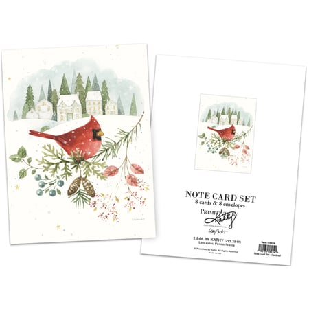 White Winter Cardinal Note Card Set - Paper