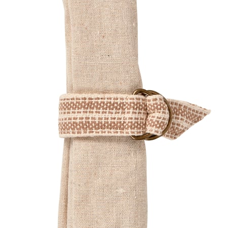 Tan Stripe Napkin Ring - Cotton, Metal