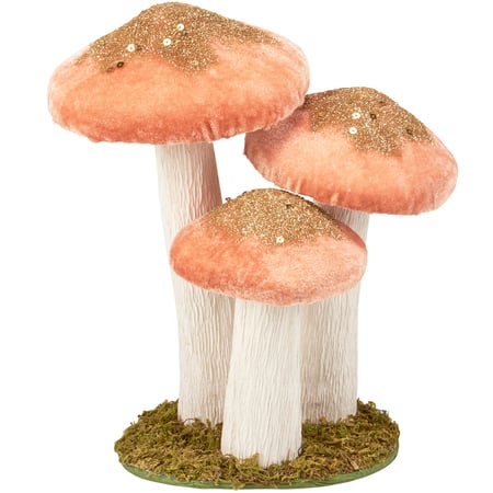 Mushroom Trio Sitter - Foam, Velvet, Glitter, Natural Foliage