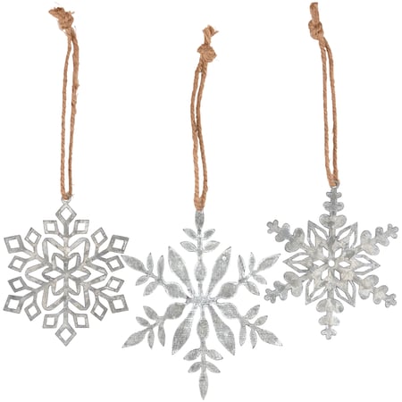 Snowflake Ornament Set - Metal, Jute