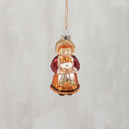 Glass Girl Pilgrim Ornament - Glass, Metal, Glitter