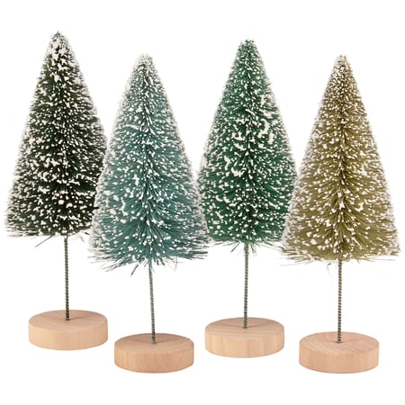 Green Winter Bottle Brush Tree Set - Bristle, Wood, Wire