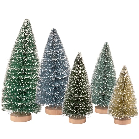 Snowy Green Bottle Brush Tree Set - Bristle, Wood, Wire