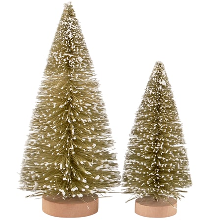 Frosted Green Bottle Brush Tree Set - Bristle, Wood, Wire, Mica