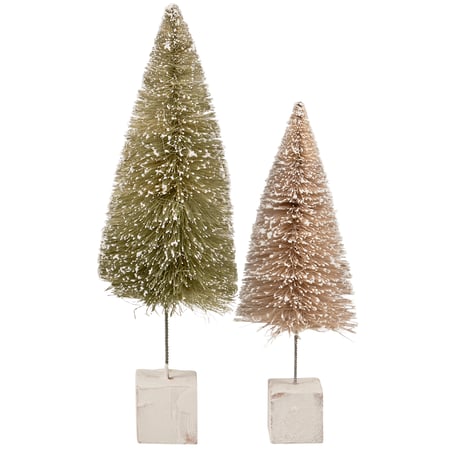 Snow Bottle Brush Tree Set - Bristle, Wood, Wire, Mica