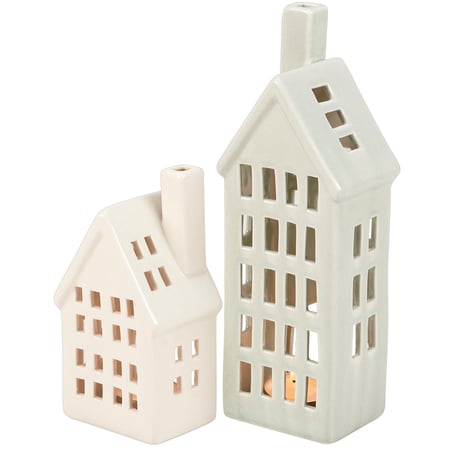 Village House Candle Holder Set - Stoneware