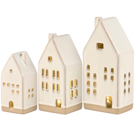 Lighted House Figurine Set - Stoneware, Lights