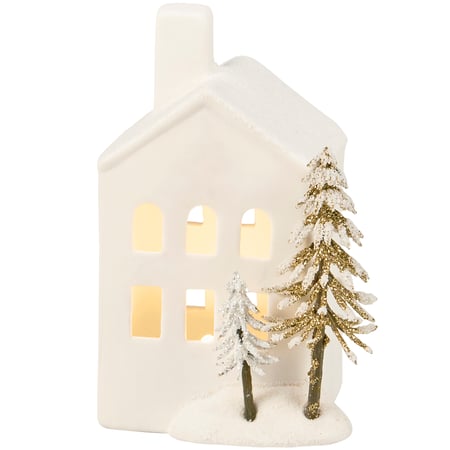 Lighted Winter House Figurine - Stoneware
