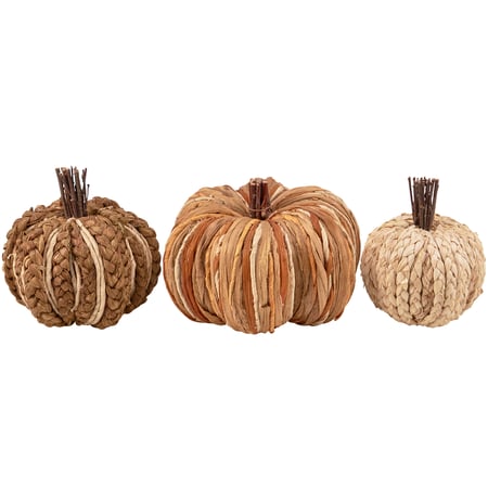 Woven Rattan Pumpkin Set - Foam, Natural Foliage, Wood