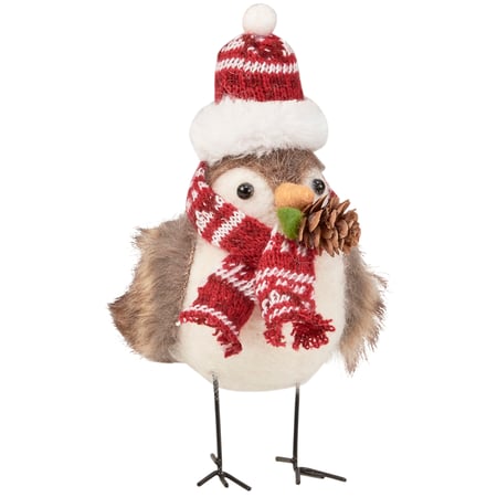Winter Chickadee Critter - Felt, Polyester, Plastic, Wire, Pinecone