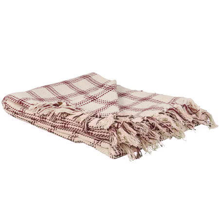 Burgundy Plaid Throw - Cotton