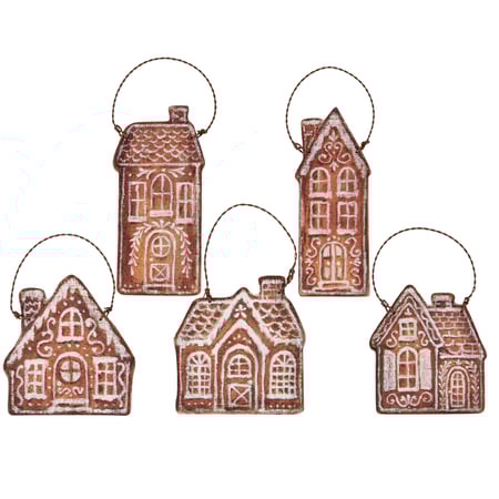 Gingerbread Village Ornament Set - Wood, Wire