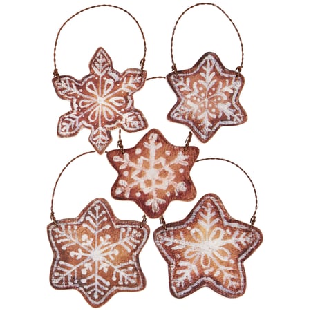 Gingerbread Snowflake Ornament Set - Wood, Wire
