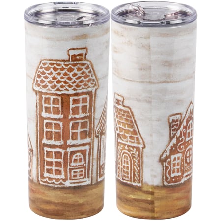 Gingerbread Village Coffee Tumbler - Stainless Steel, Plastic