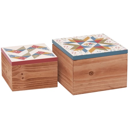 Star Quilt Hinged Box Set - Wood, Metal