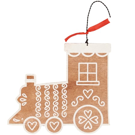 Gingerbread Train Ornament - Wood, Wire, Resin, Ribbon