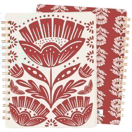 Red Folk Floral Spiral Notebook - Paper, Metal