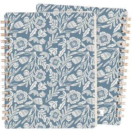 Blue Folk Florals Spiral Notebook - Paper, Metal