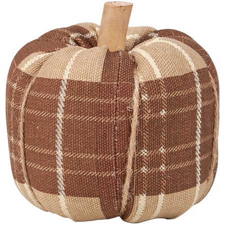 Brown Tartan Pumpkin - Cotton, Wood, Jute