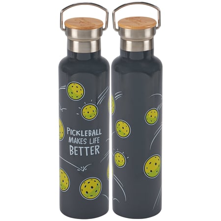 Pickleball Insulated Bottle - Stainless Steel, Bamboo