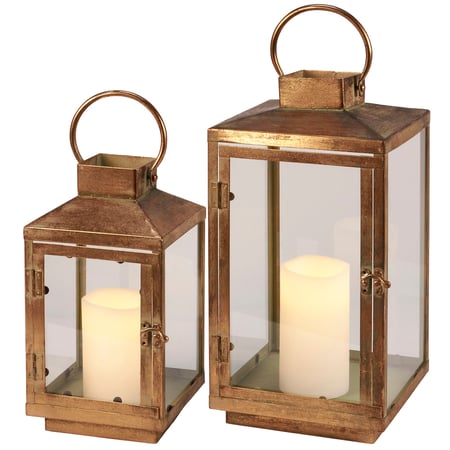 Old World Metal Lantern Set - Glass, Metal