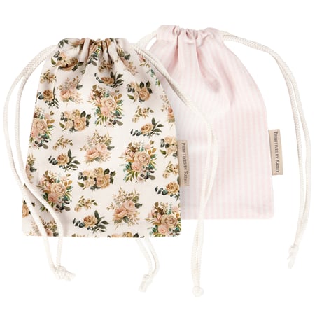 Cabbage Rose Drawstring Pouch Set - Cotton, Linen