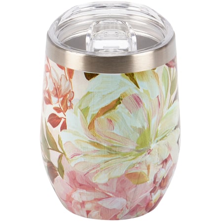 Cabbage Rose Wine Tumbler - Stainless Steel, Plastic