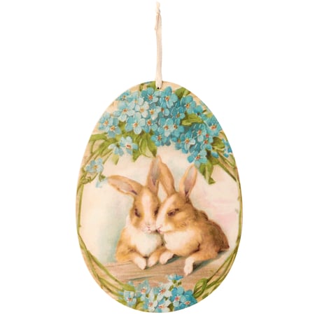 Blue Bunny Wall Decor - Wood, Paper, Cotton