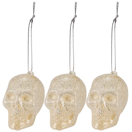 Medium Skull Ornament Set - Plastic, Glitter