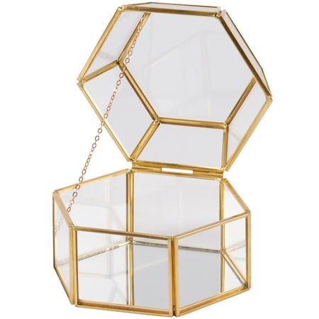 Glass Hexagon Hinged Box - Glass, Mirror, Metal