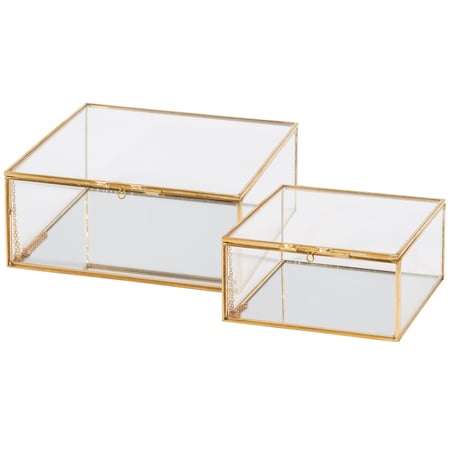 Glass Square Hinged Box Set - Glass, Mirror, Metal