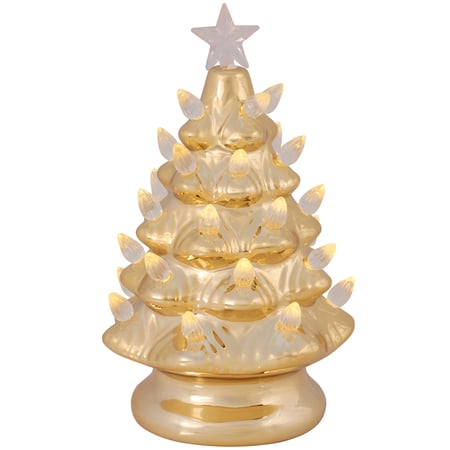 Lighted Gold Ceramic Christmas Tree - Ceramic, Lights, Wire