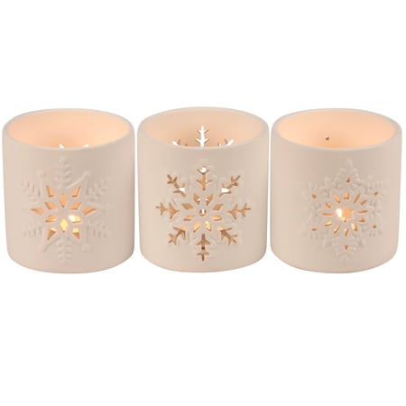 Snowflake Candle Holder Set - Ceramic