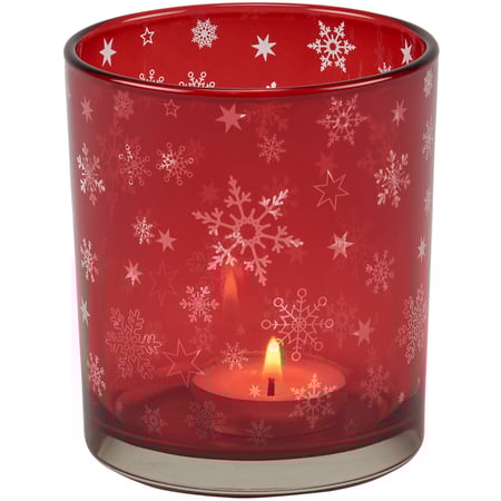Red Snowflake Candle Holder - Glass