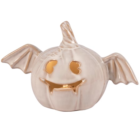 Lighted Pumpkin Bat Figurine - Stoneware, Light
