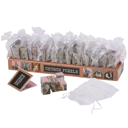 Bunny Church Puzzle - Wood, Paper, Fabric, Metal, Ribbon